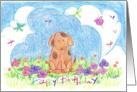 Happy Birthday Puppy Dog Dragonflies Illustration card