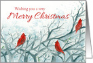 Merry Christmas Cardinal Birds Winter Trees card