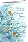 Happy New Year Bluebirds Winter Trees card