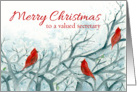 Merry Christmas Valued Secretary Cardinal Birds Winter Trees Watercolor card