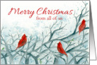 Merry Christmas From All of Us Cardinal Birds Winter Trees card