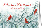 Merry Christmas Teacher Cardinal Birds Winter Trees Watercolor card