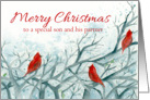 Merry Christmas Son and Partner Cardinal Birds Winter Trees card