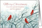 Merry Christmas Daughter and Partner Cardinal Birds Winter Trees card