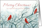 Merry Christmas Son and Husband Cardinal Birds Winter Trees card