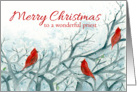 Merry Christmas Priest Cardinal Birds Winter Trees card