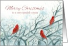 Merry Christmas Cousin Cardinal Red Birds Winter Trees card