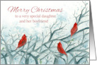 Merry Christmas Daughter and Boyfriend Cardinal Birds Winter Trees card