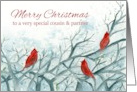 Merry Christmas Cousin and Partner Cardinal Birds Winter Trees card