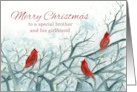 Merry Christmas Brother and Girlfriend Cardinal Birds In Trees card