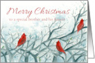 Merry Christmas Brother and Fiancee Cardinal Red Birds Winter Trees card