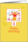 Happy 1st Birthday Teddy Bear Yellow Butterfly card