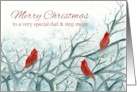 Merry Christmas Dad and Step Mom Cardinal Birds Winter Trees card