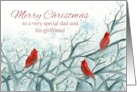 Merry Christmas Dad and Girlfriend Cardinal Birds Winter Trees card