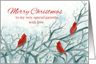 Merry Christmas Parents With Love Cardinal Birds card