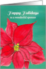 Happy Holidays Sponsor Red Poinsettia Flower Green card