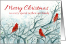 Merry Christmas Nephew and Family Cardinal Red Birds Winter Trees card