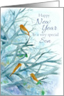 Happy New Year Son Bluebirds Winter Trees Watercolor card