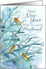 Happy New Year Husband Bluebirds Winter Trees card