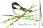 Happy New Year Dad Chickadee Bird Willow Tree Watercolor card