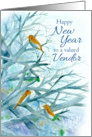 Happy New Year Vendor Bluebirds Winter Trees Watercolor card