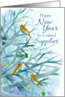 Happy New Year Supplier Bluebirds Winter Trees Watercolor card