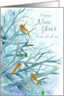 Happy New Year From All of Us Bluebirds Winter Trees Watercolor card