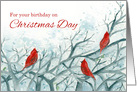 Happy Birthday on Christmas Day Cardinal Birds card