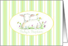 Baby’s Baptism Invitation Lamb Art Drawing Green Stripe card