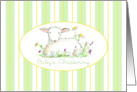 Baby’s Christening Invitation Lamb Art Drawing Green Stripe card