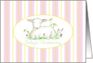 Baby’s Christening Invitation Lamb Art Drawing Pink Stripe card