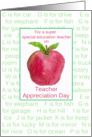 Teacher Appreciation Day Special Ed Red Apple Alphabet Letters card