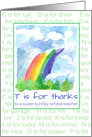 Thank You Sunday School Teacher Rainbow Alphabet Letters card