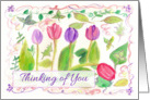 Thinking of You Friend Pink Purple Watercolor Tulip Painting card