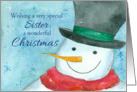 Merry Christmas Sister Snowman Snowflakes Watercolor card