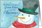 Merry Christmas Great Niece Snowman Watercolor card