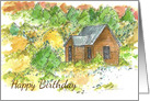 Happy Birthday Cabin Autumn Landscape card