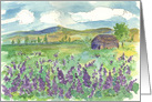 Thank You Lupine Flower Meadow Watercolor Fine Art Painting card