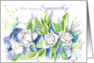 With Sincere Sympathy White Rose Flowers Watercolor Art card