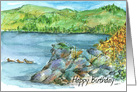 Happy Birthday Mountain Lake Watercolor card