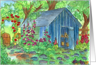 Happy Birthday Flower Garden Potting Shed Watercolor Art card