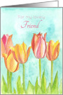For My Lovely Friend Pink Tulip Flowers Watercolor Art card