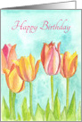 Happy Birthday Pink Tulip Flowers Watercolor card