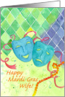 Happy Mardi Gras Wife Comedy Tragedy Masks Watercolor card