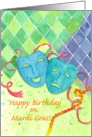 Happy Birthday on Mardi Gras Comedy Tragedy Masks Watercolor card