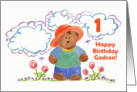 Happy First Birthday Godson Brown Bear Kids Art card