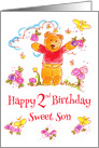 Happy Second Birthday Sweet Son Brown Bear Butterfly card