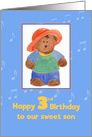 Happy Third Birthday Son Brown Bear Kids Blue card