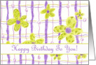 Happy Birthday Chartreuse Lavender Whimscial Flower Plaid card