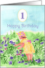 Happy First Birthday Baby Girl Watercolor Flowers card